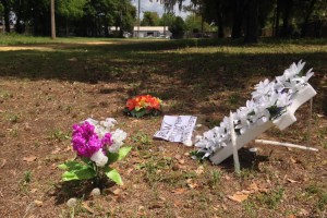 #BlackLivesMatter: A few memorials lay Wednesday in the field near where Walter Scott was murdered in North Charleston, S.C. Photo by Andy Brack.