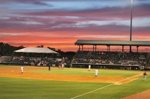 Sunset at Joseph P. Riley Jr. Stadium in Charleston.