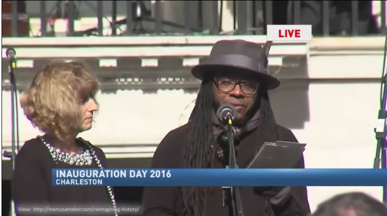 Wentworth, left, and Amaker read poem at inauguration.