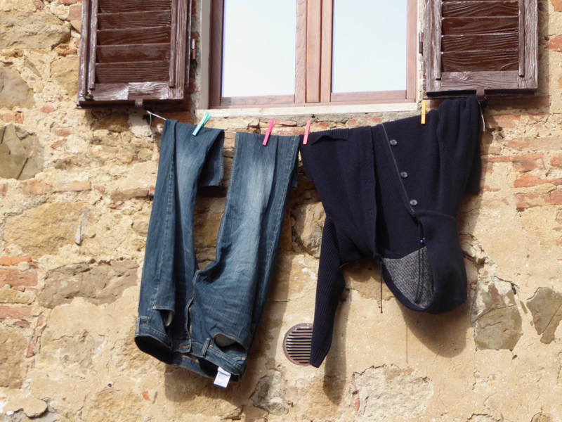 Clothes drying in the sun in the Tuscan village of Pienza.