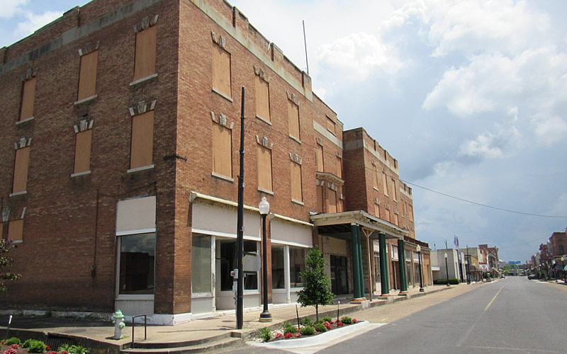 Adjacent Cherry Street in Helena-West Helena has more businesses, but still has a lot of empty storefronts.