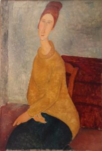 Jeanne Hebuterne with Yellow Sweater, 1918-19, by Amedeo Modigliani, oil on canvas.