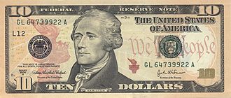 Hamilton on the $10 bill.