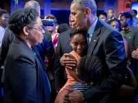 In this White House photo taken in July 2016, President Barack Obama hugged Eliana Pinckney and her younger sister Malana Pinckney, daughters of the late Rev. and Sen. Clementa Pinckney, who was one of nine slain in murders at Emanuel AME Church. The girls’ mother, Jennifer Pinckney, looks on. She testified this week in the trial of the man convicted of the murders.