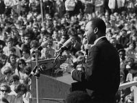 Dr. Martin Luther King Jr. delivering a speech.