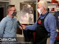 Charleston Animal Society's Joe Elmore, right, talks with Palmetto Brewery's Collin Clark.