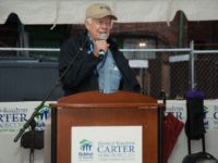 Carter on his 27th annual Carter Work Project on World Habitat Day, Oct. 2, 2010.  National Archives photo.